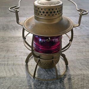Vintage Brass Lantern with Pink Glass